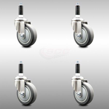 Service Caster 4 Inch 316SS Thermoplastic Rubber Swivel 3/4 Inch Expanding Stem Caster Set SCC-SS316EX20S414-TPRB-34-4